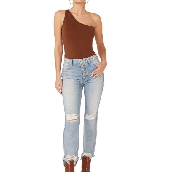 7 For All Mankind High Rise Crop Distressed Denim Jeans New Size 27 - Picture 1 of 11